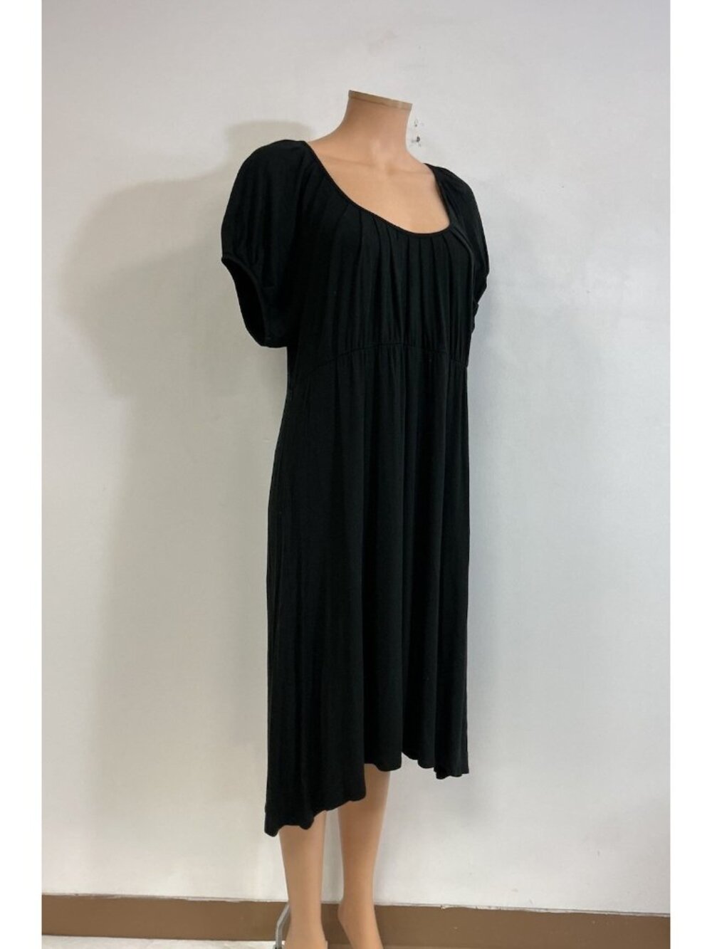 Ann Taylor Black Empire Waist Scoop Neck Midi Dress Short Sleeve Womens 14